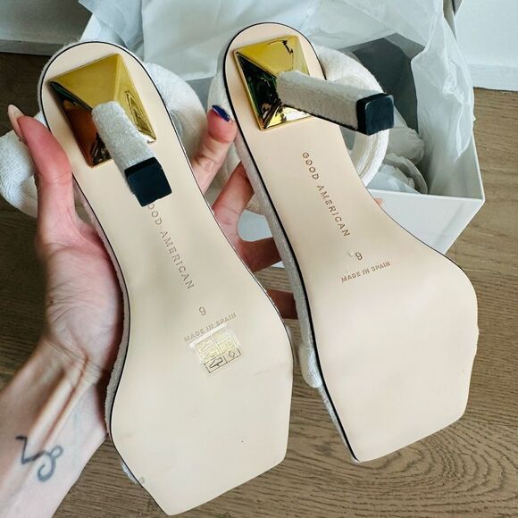 NIB Good American Terry High‎ Heel Slide Sandals 9 White Spa Glam $179 - Picture 3 of 13